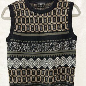 ETRO Milano Sweater Knit Tank Sleeveless Top Black Gold Size 40 US 4